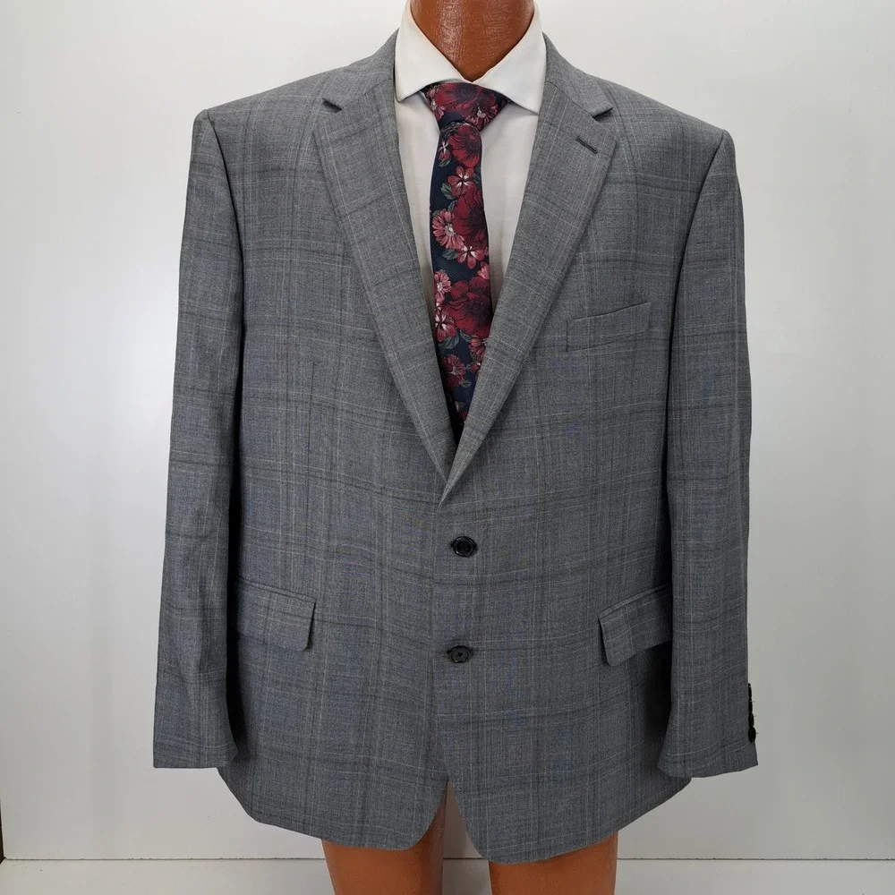 LAUREN Ralph Lauren Gray Plaid Wool Blend 2 Piece Suit 48R Jacket & Pants Mens